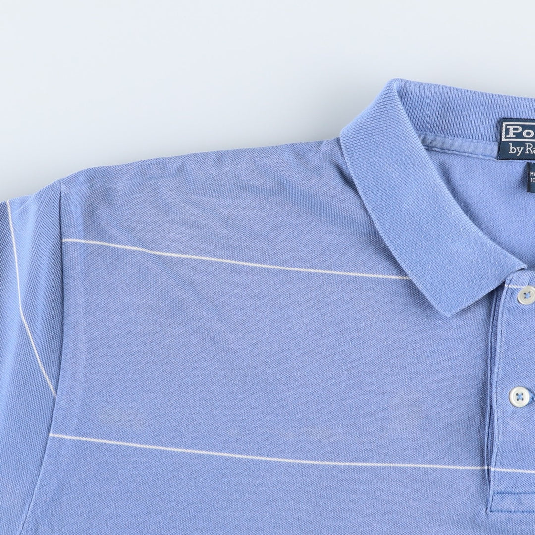 Ralph Lauren POLO by Ralph Lauren short sleeve striped polo shirt, men's XL size cotton Blue type light blue Vintage Second Hand