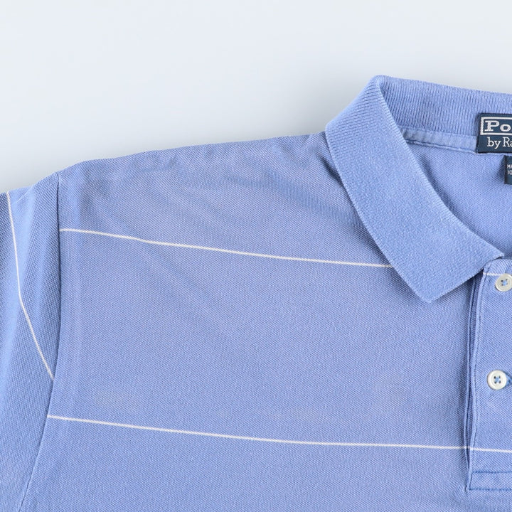 Ralph Lauren POLO by Ralph Lauren short sleeve striped polo shirt, men's XL size cotton Blue type light blue Vintage Second Hand
