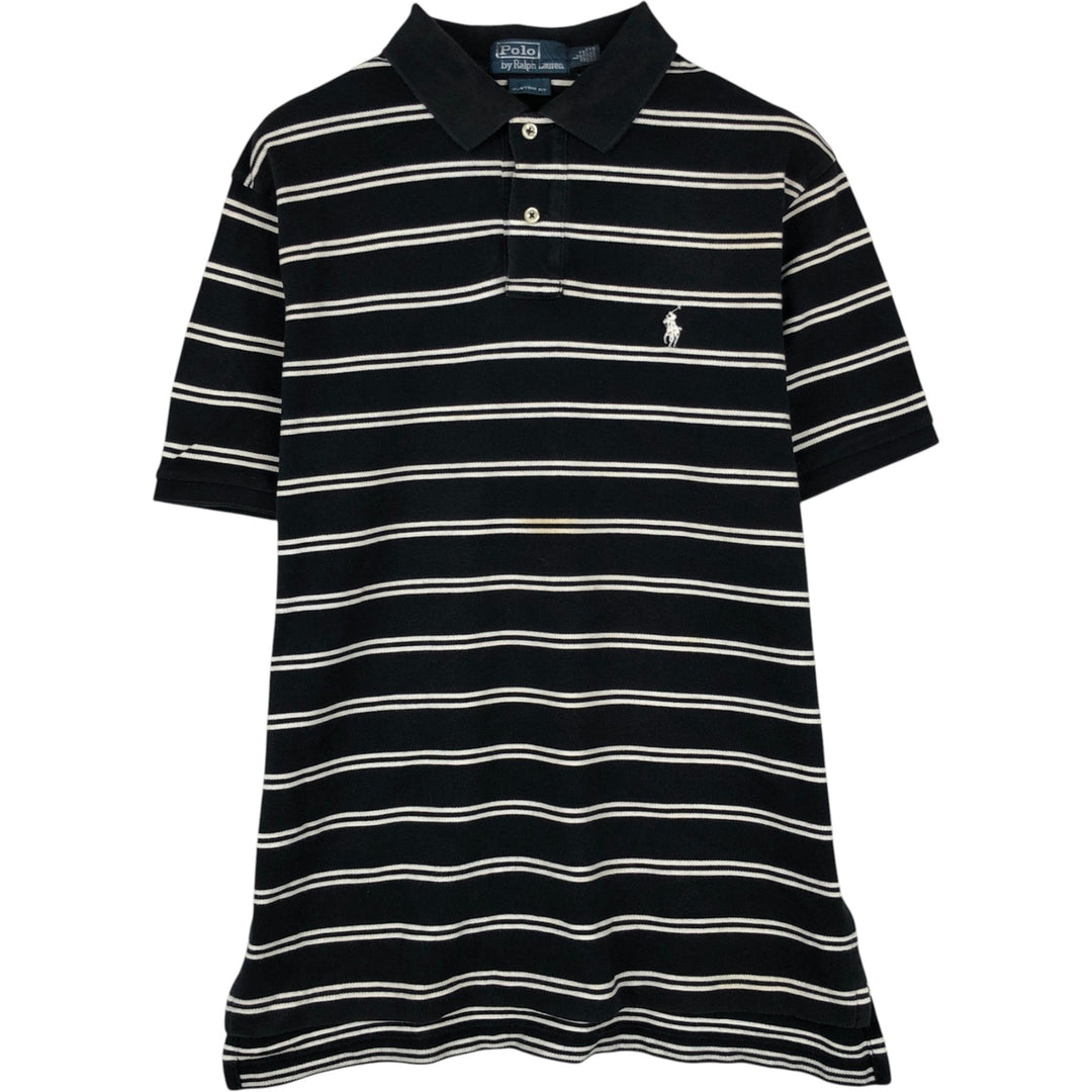 Ralph Lauren POLO by Ralph Lauren CUSTOM FIT short sleeve striped polo shirt men's size L cotton black type Vintage Second Hand