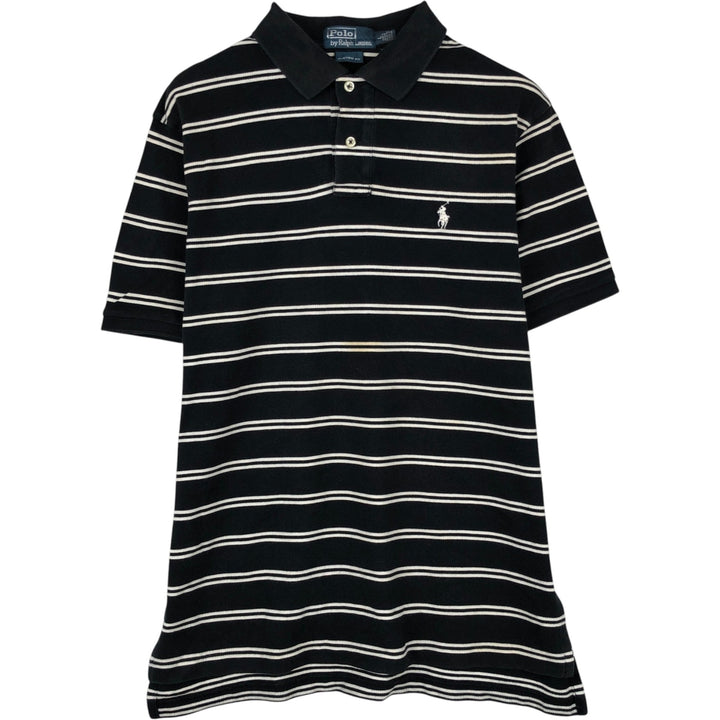 Ralph Lauren POLO by Ralph Lauren CUSTOM FIT short sleeve striped polo shirt men's size L cotton black type Vintage Second Hand