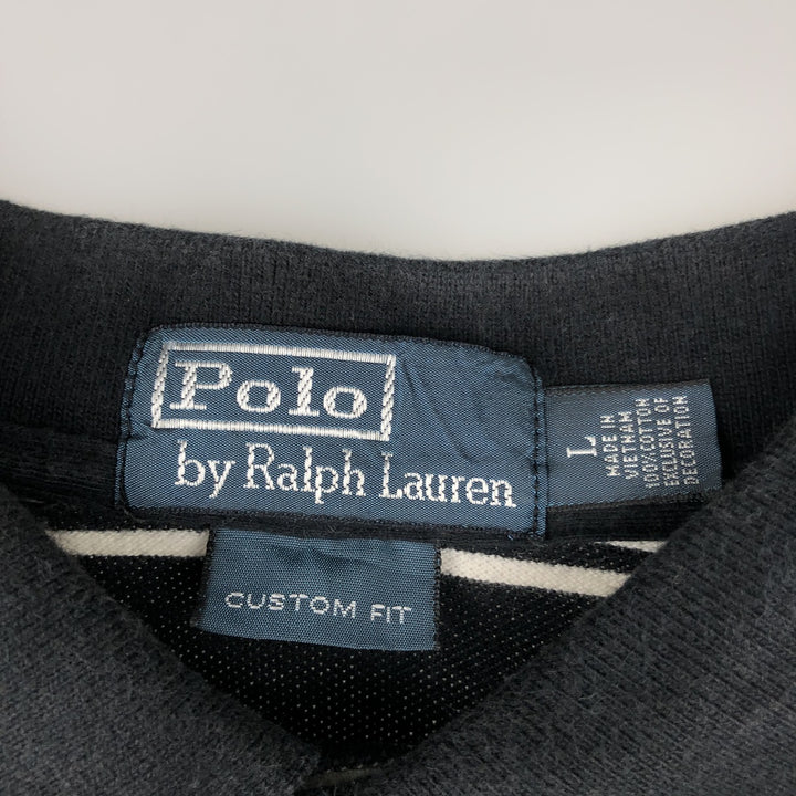 Ralph Lauren POLO by Ralph Lauren CUSTOM FIT short sleeve striped polo shirt men's size L cotton black type Vintage Second Hand