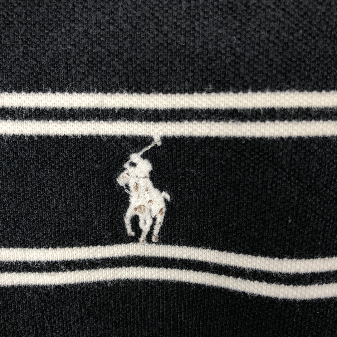 Ralph Lauren POLO by Ralph Lauren CUSTOM FIT short sleeve striped polo shirt men's size L cotton black type Vintage Second Hand