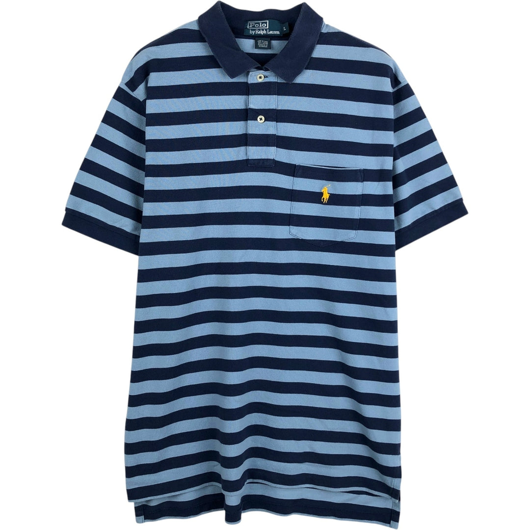 Ralph Lauren POLO by Ralph Lauren short sleeve striped polo shirt, men's size L cotton navy blue type Vintage Second Hand
