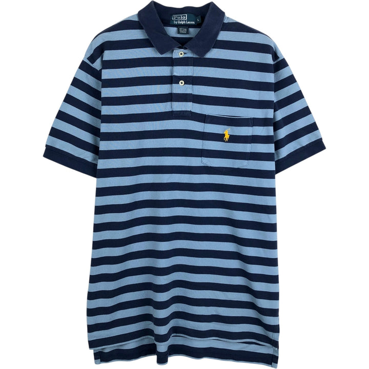 Ralph Lauren POLO by Ralph Lauren short sleeve striped polo shirt, men's size L cotton navy blue type Vintage Second Hand