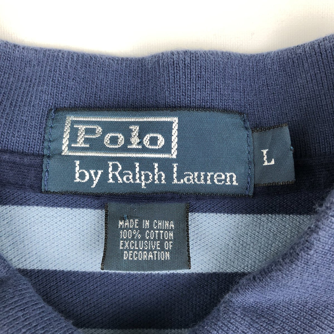 Ralph Lauren POLO by Ralph Lauren short sleeve striped polo shirt, men's size L cotton navy blue type Vintage Second Hand