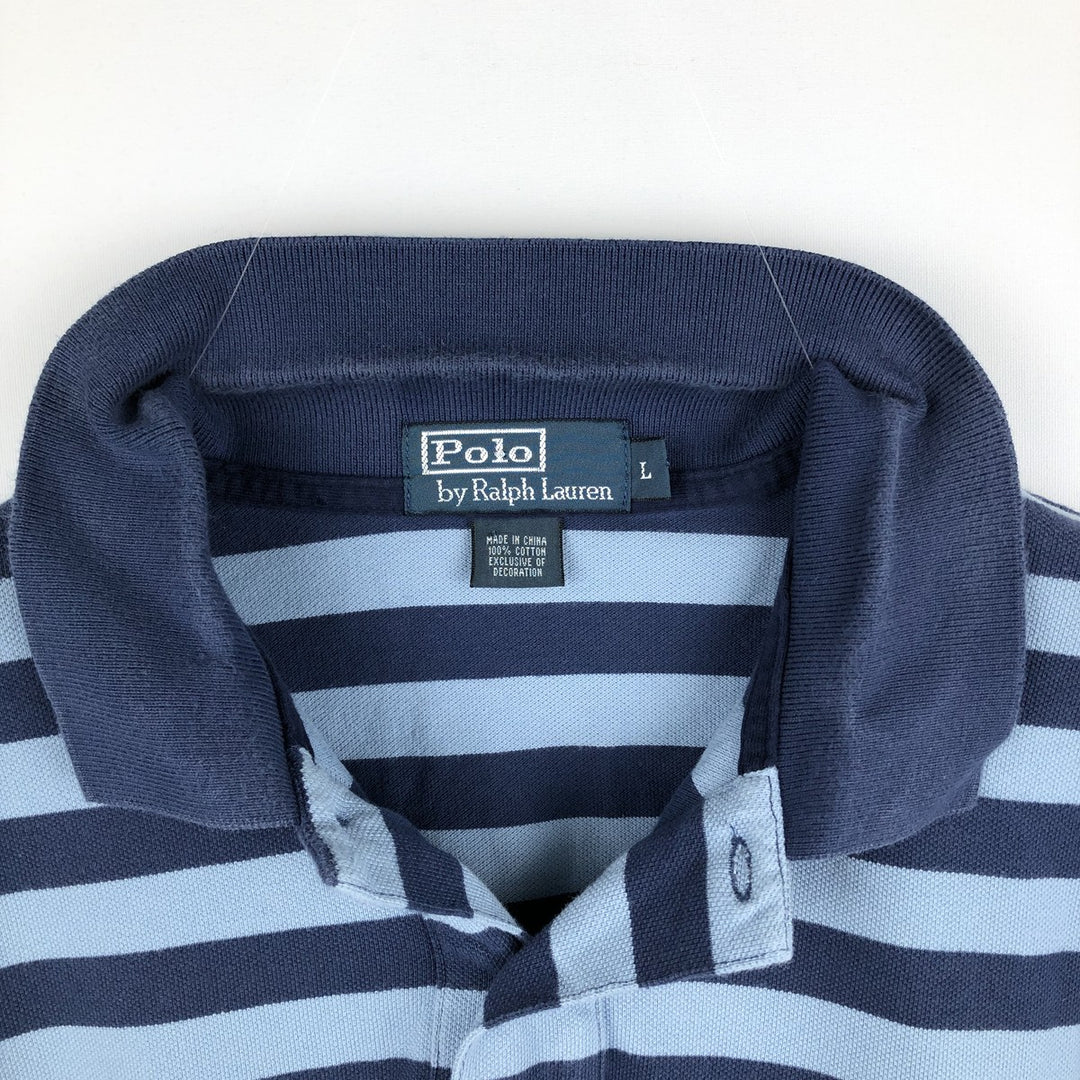 Ralph Lauren POLO by Ralph Lauren short sleeve striped polo shirt, men's size L cotton navy blue type Vintage Second Hand