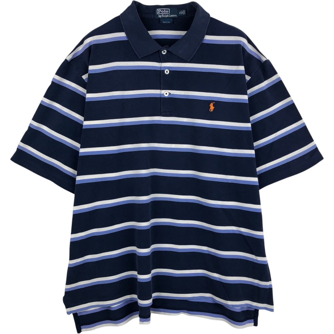 Ralph Lauren POLO by Ralph Lauren GOLF FIT Multi-stripe Short-Sleeve Polo Shirt, Men's Size XL (approx.) Pima Cotton navy blue type Vintage Second Hand