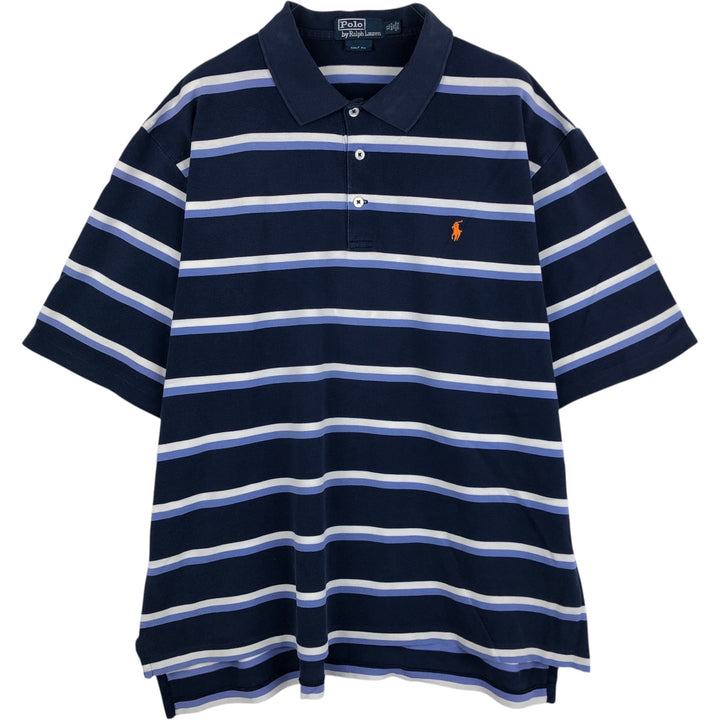 Ralph Lauren POLO by Ralph Lauren GOLF FIT Multi-stripe Short-Sleeve Polo Shirt, Men's Size XL (approx.) Pima Cotton navy blue type Vintage Second Hand
