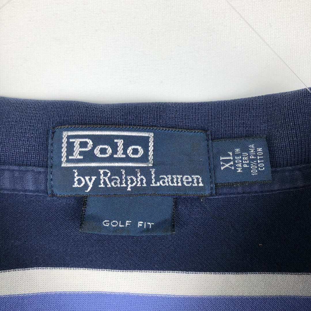 Ralph Lauren POLO by Ralph Lauren GOLF FIT Multi-stripe Short-Sleeve Polo Shirt, Men's Size XL (approx.) Pima Cotton navy blue type Vintage Second Hand