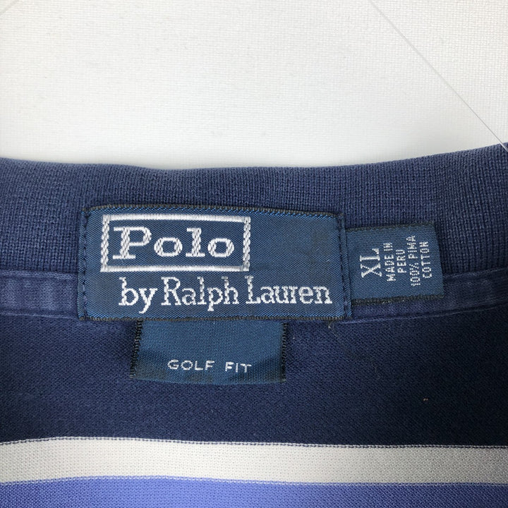 Ralph Lauren POLO by Ralph Lauren GOLF FIT Multi-stripe Short-Sleeve Polo Shirt, Men's Size XL (approx.) Pima Cotton navy blue type Vintage Second Hand