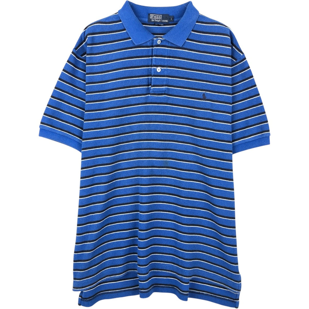 Ralph Lauren POLO by Ralph Lauren Multi-border short sleeve striped polo shirt Men's size L cotton blue type Vintage Second Hand
