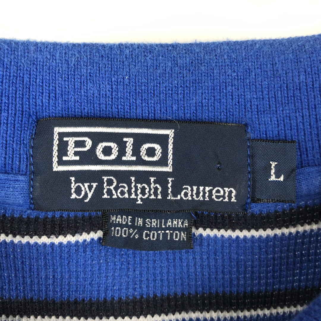 Ralph Lauren POLO by Ralph Lauren Multi-border short sleeve striped polo shirt Men's size L cotton blue type Vintage Second Hand