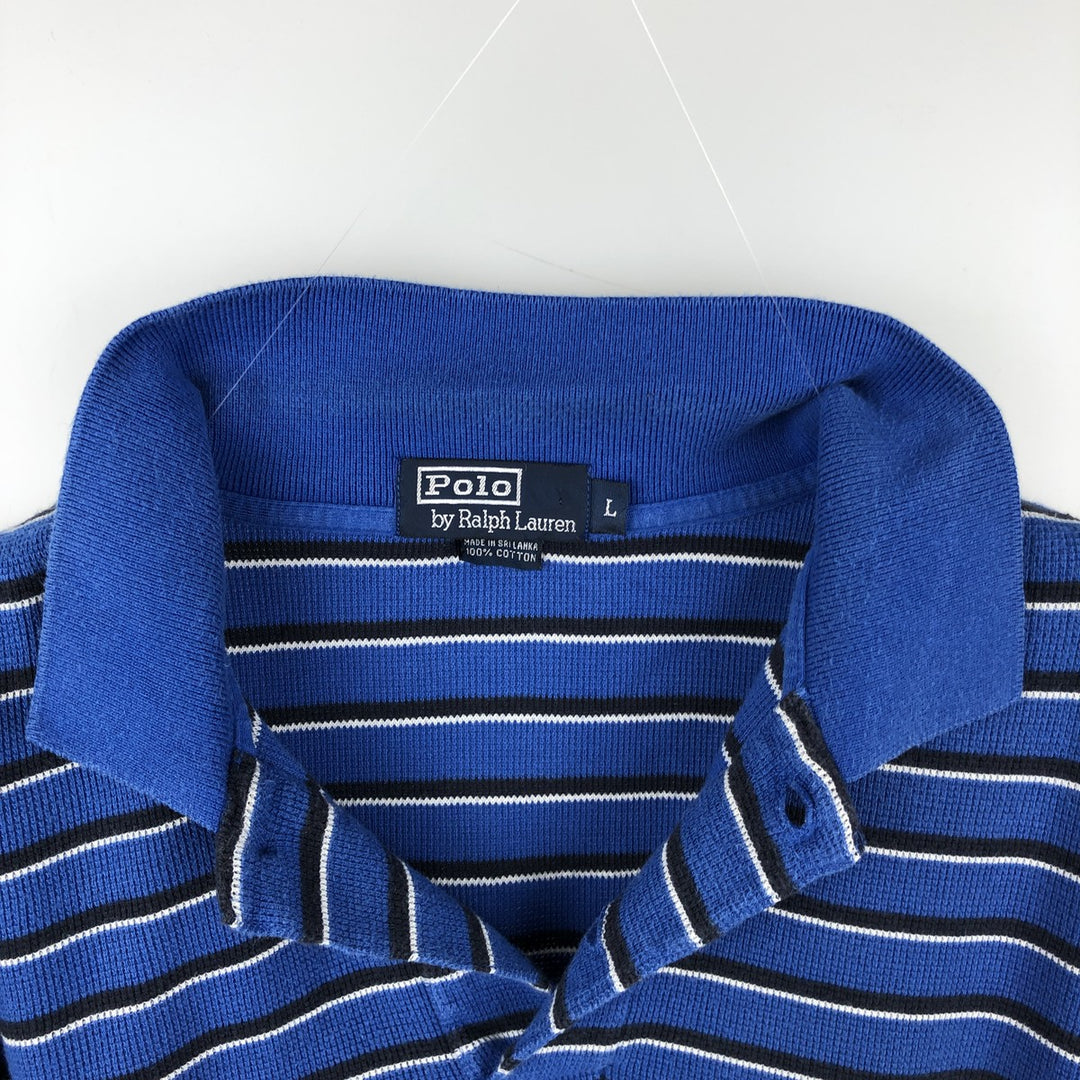 Ralph Lauren POLO by Ralph Lauren Multi-border short sleeve striped polo shirt Men's size L cotton blue type Vintage Second Hand