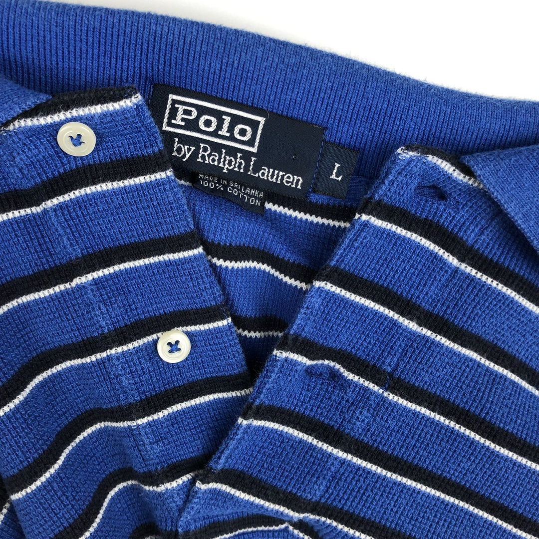 Ralph Lauren POLO by Ralph Lauren Multi-border short sleeve striped polo shirt Men's size L cotton blue type Vintage Second Hand