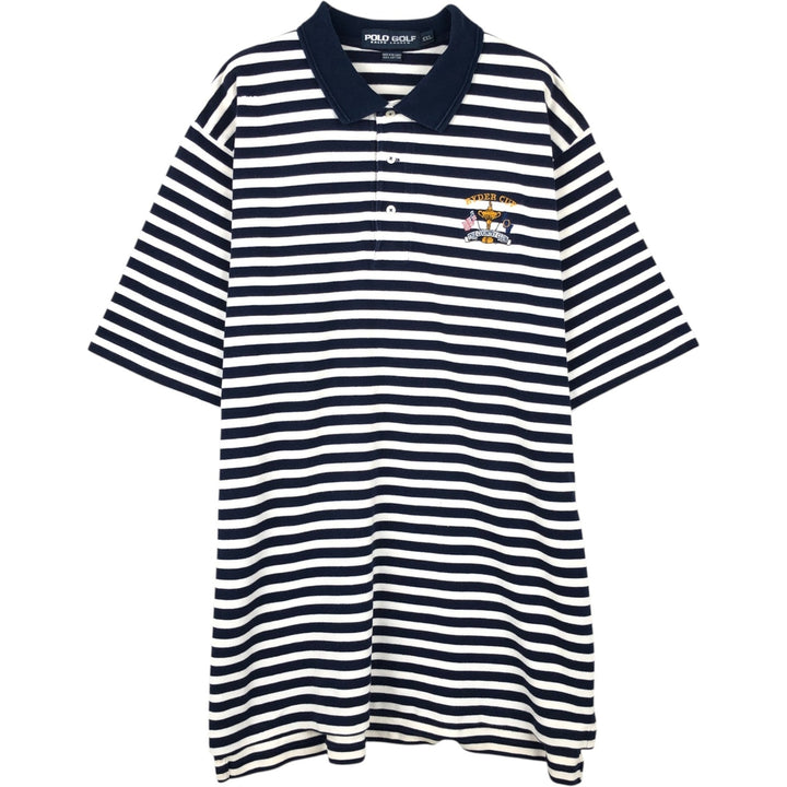 Ralph Lauren POLO GOLF Short-Sleeve Striped Polo Shirt, Men's Size XXL (approx.) cotton navy blue type Vintage Second Hand