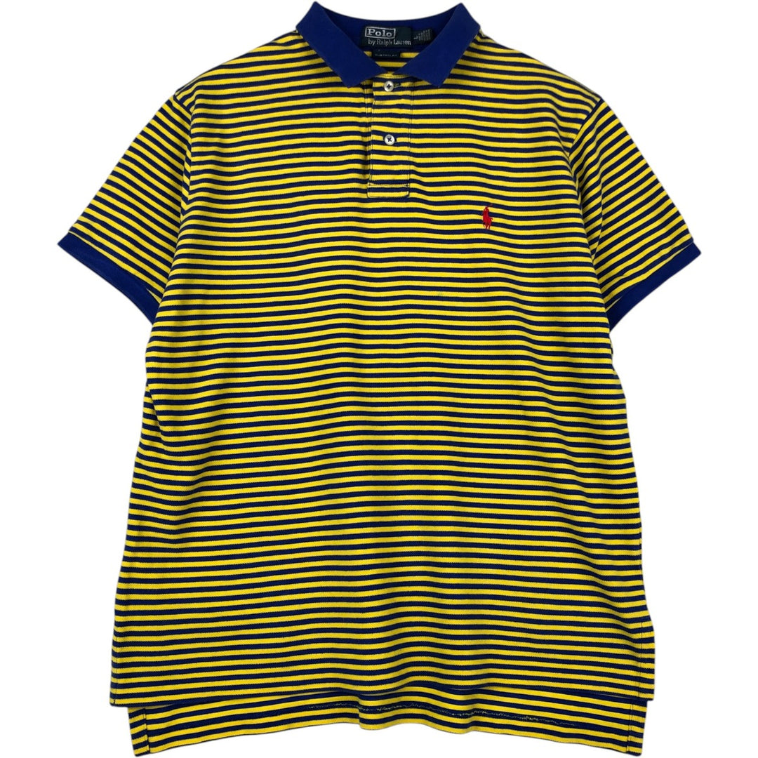Ralph Lauren POLO by Ralph Lauren CUSTOM FIT short sleeve striped polo shirt men's size L cotton yellow type Vintage Second Hand