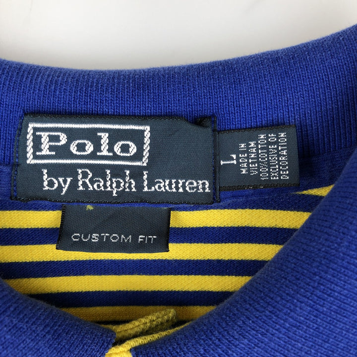 Ralph Lauren POLO by Ralph Lauren CUSTOM FIT short sleeve striped polo shirt men's size L cotton yellow type Vintage Second Hand
