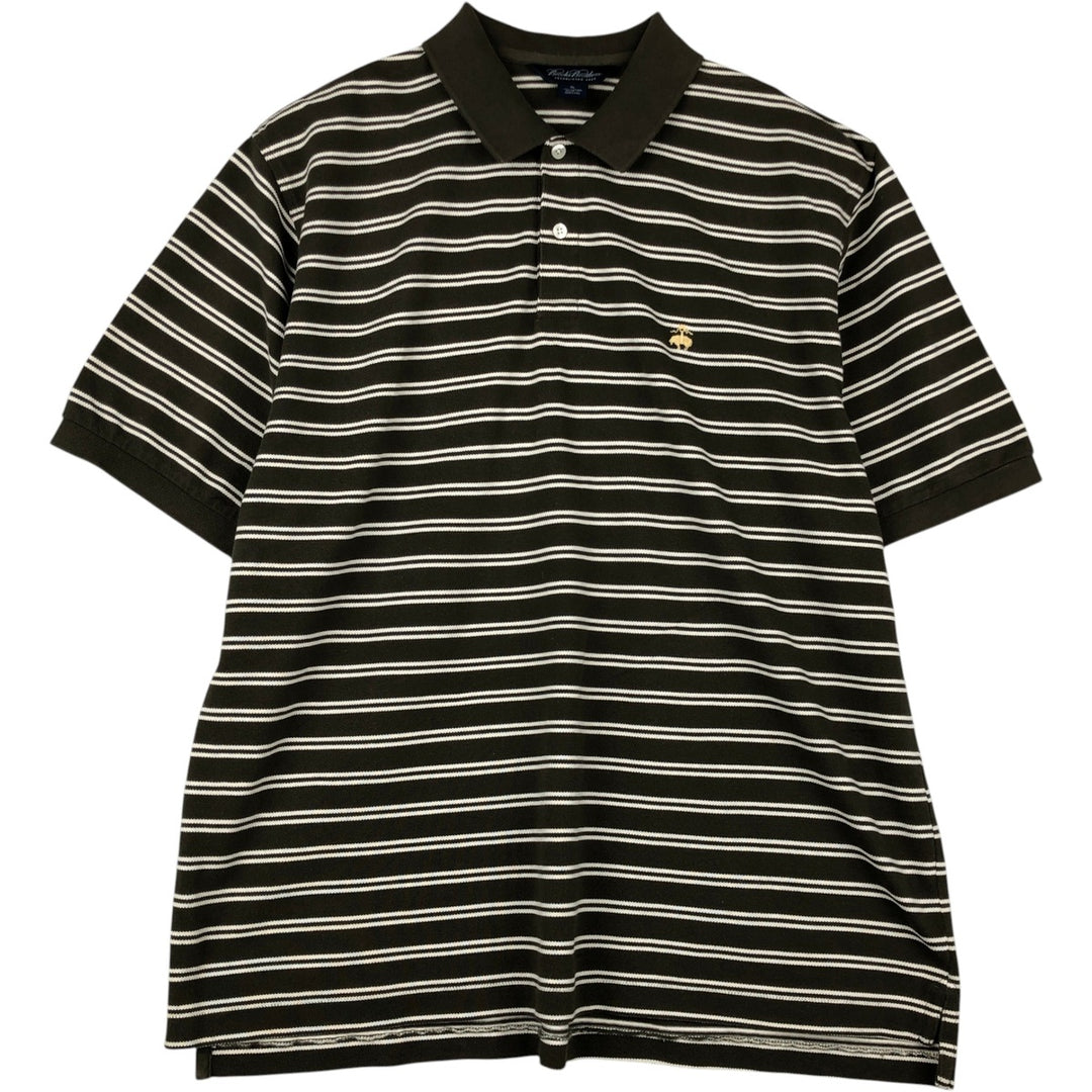 Brooks Brothers Est.1818 Short-Sleeve Striped Polo Shirt, Men's Size XL (approx.) cotton Khaki type Vintage Second Hand