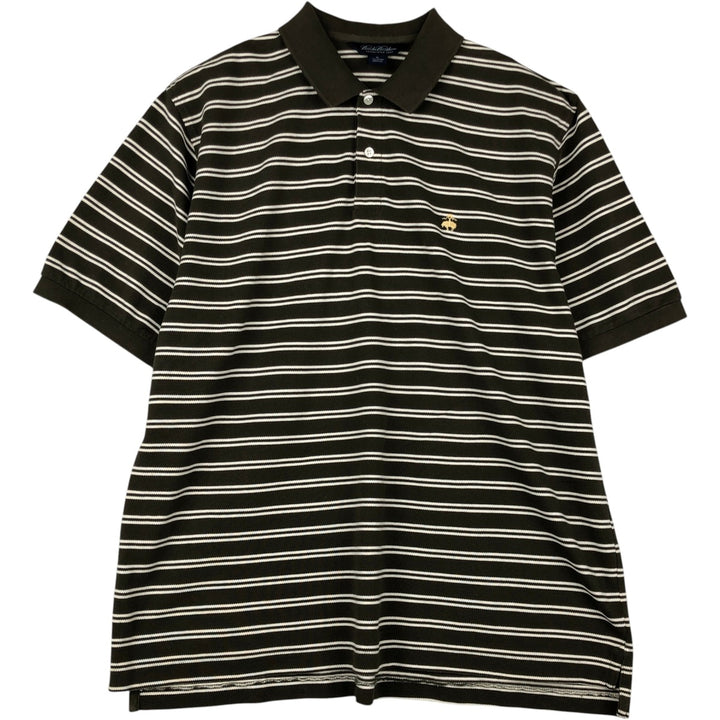 Brooks Brothers Est.1818 Short-Sleeve Striped Polo Shirt, Men's Size XL (approx.) cotton Khaki type Vintage Second Hand