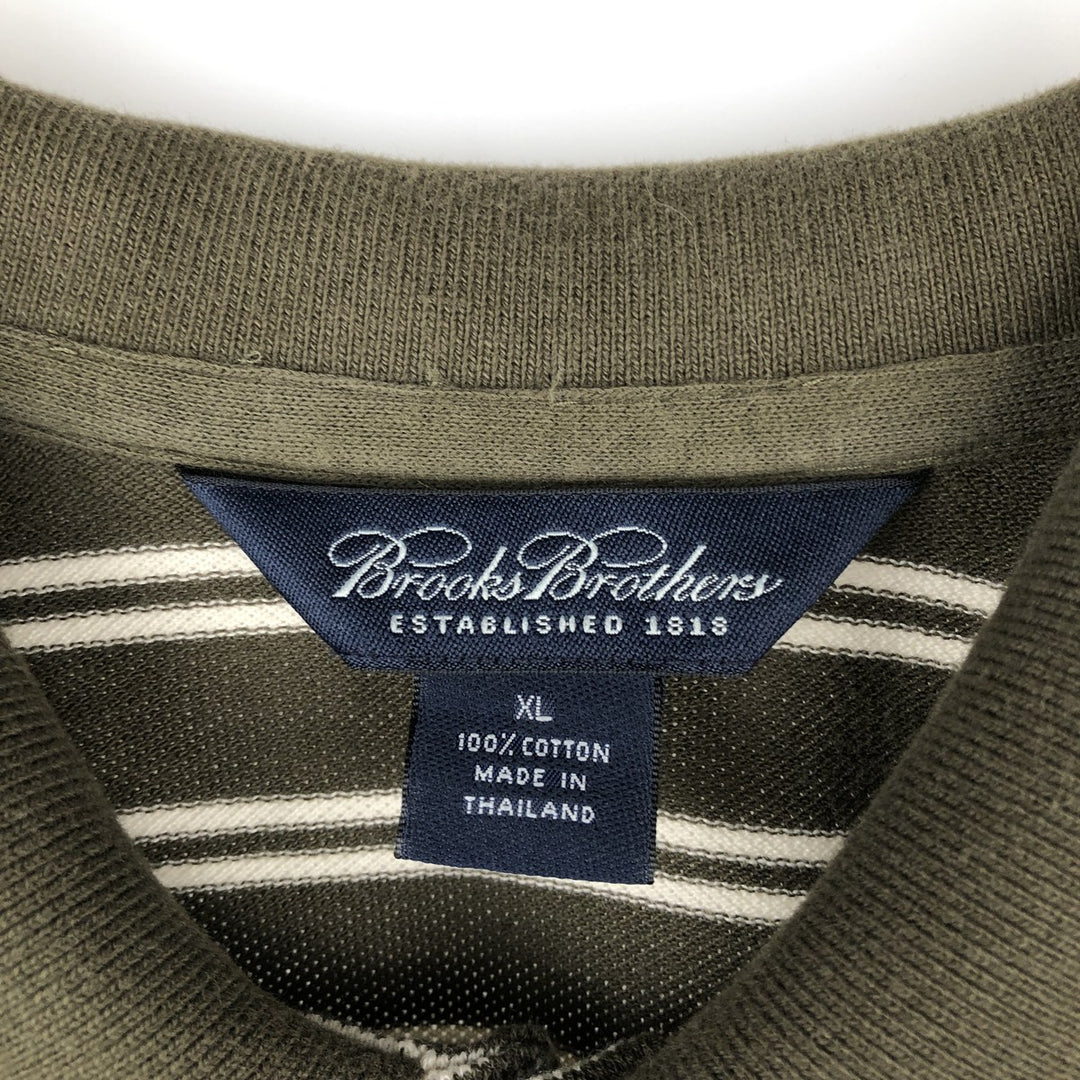 Brooks Brothers Est.1818 Short-Sleeve Striped Polo Shirt, Men's Size XL (approx.) cotton Khaki type Vintage Second Hand