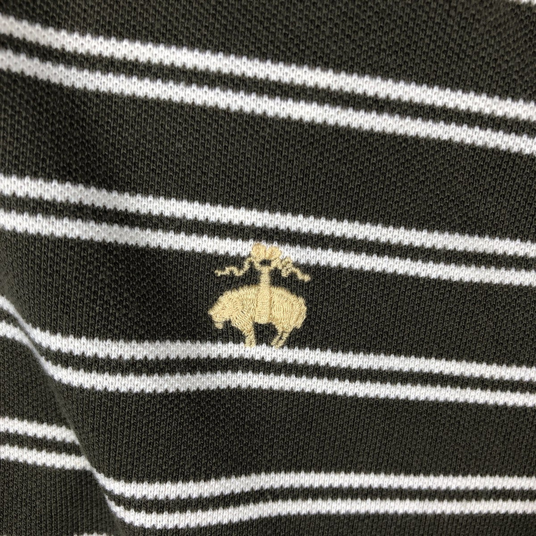 Brooks Brothers Est.1818 Short-Sleeve Striped Polo Shirt, Men's Size XL (approx.) cotton Khaki type Vintage Second Hand
