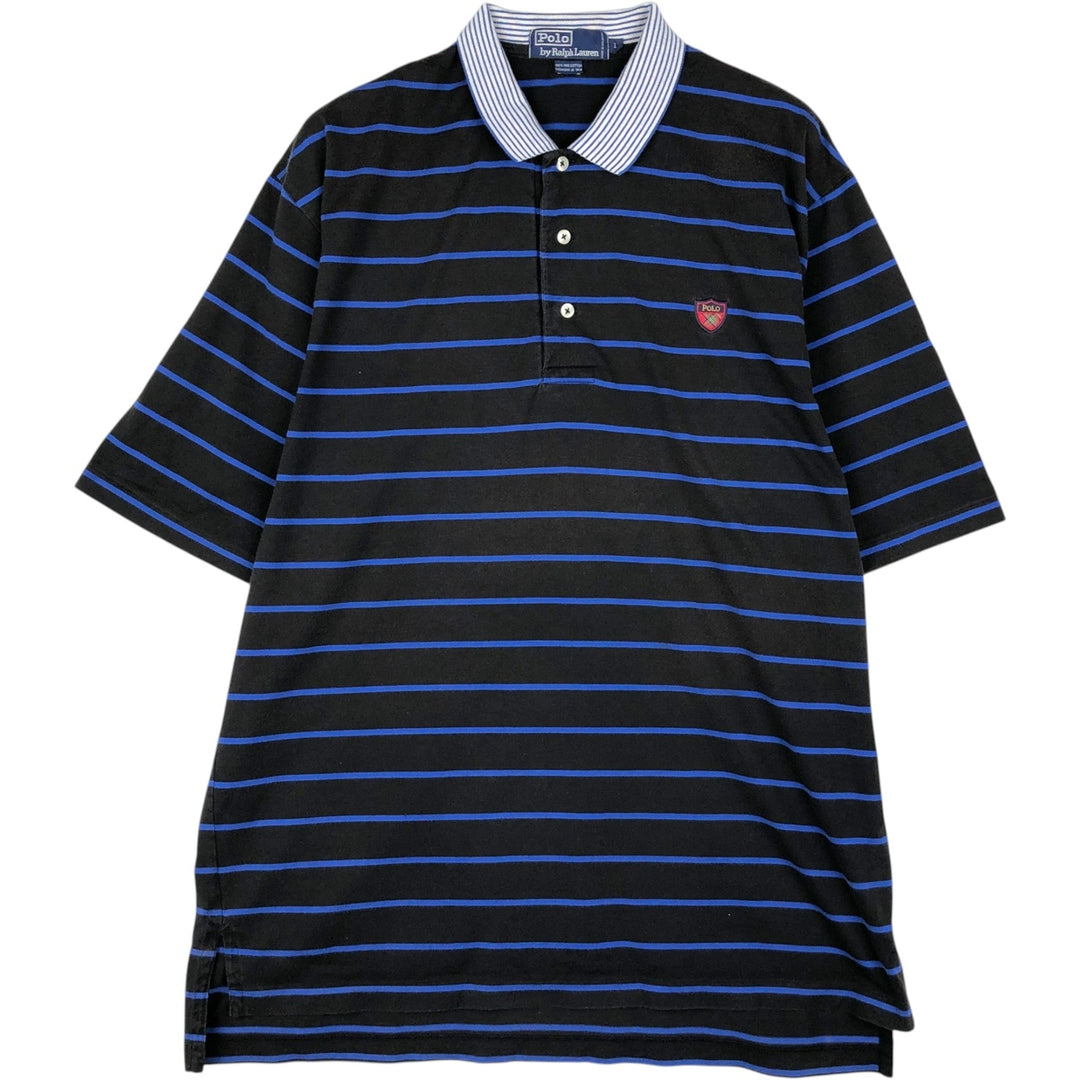 Ralph Lauren POLO by Ralph Lauren short sleeve striped polo shirt, men's size L cotton black type Vintage Second Hand