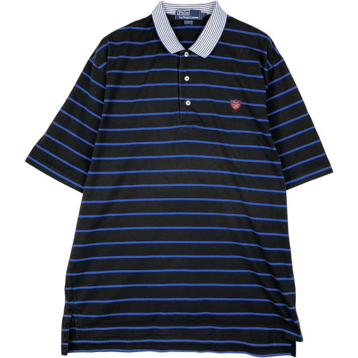 Ralph Lauren POLO by Ralph Lauren short sleeve striped polo shirt, men's size L cotton black type Vintage Second Hand