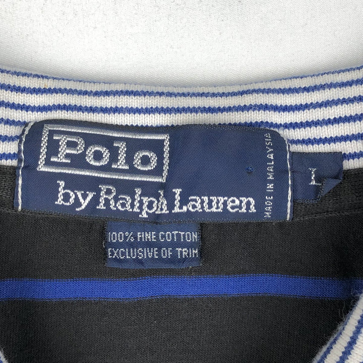 Ralph Lauren POLO by Ralph Lauren short sleeve striped polo shirt, men's size L cotton black type Vintage Second Hand