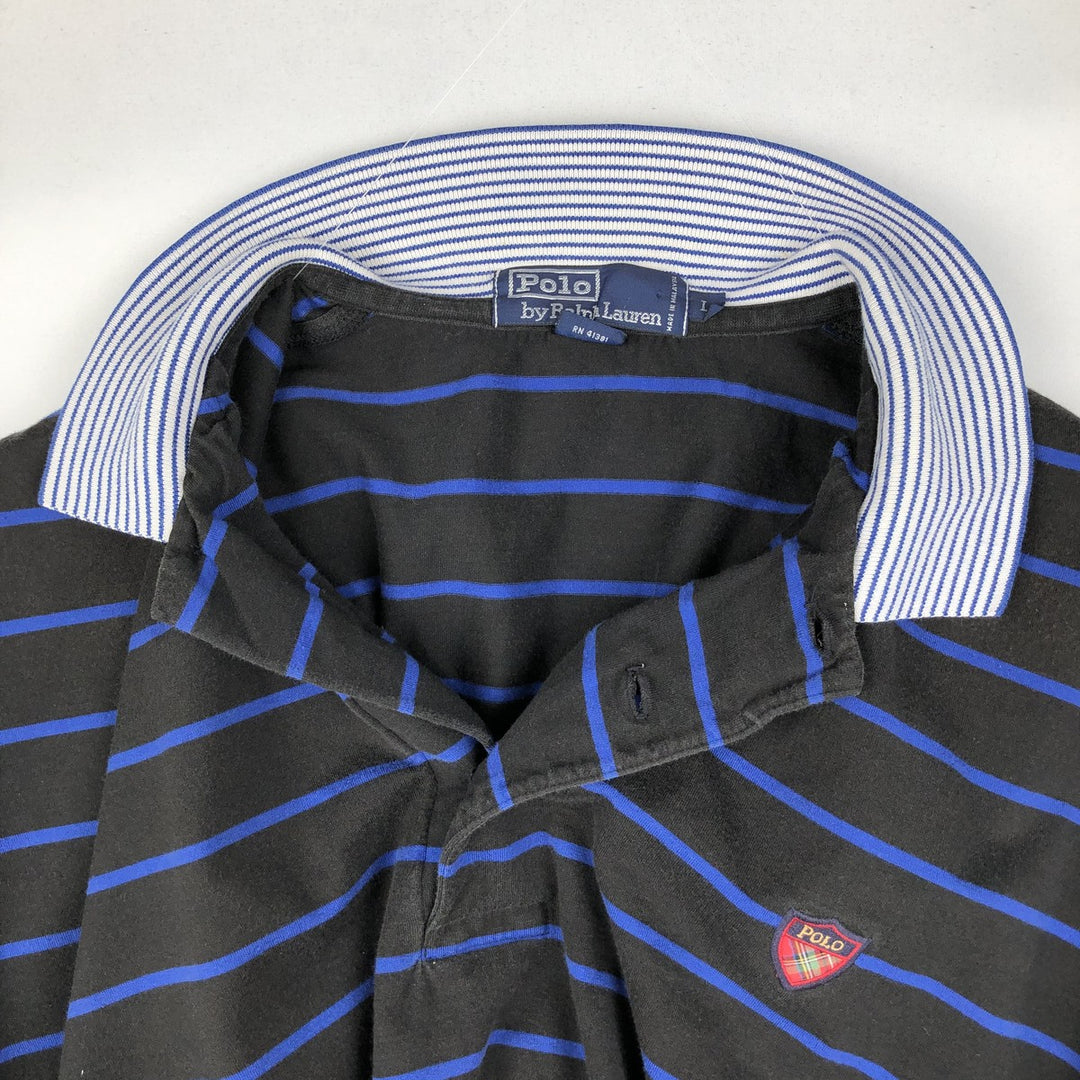 Ralph Lauren POLO by Ralph Lauren short sleeve striped polo shirt, men's size L cotton black type Vintage Second Hand