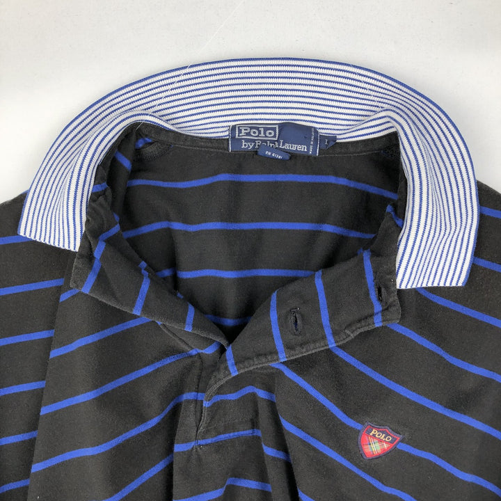 Ralph Lauren POLO by Ralph Lauren short sleeve striped polo shirt, men's size L cotton black type Vintage Second Hand