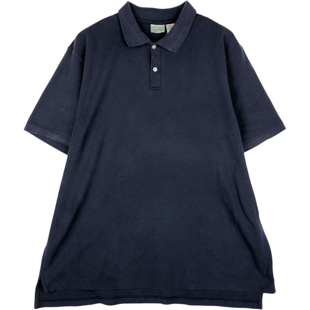 ~1980'S LL Bean Short-Sleeve Polo Shirt, Made in USA, Men's XL Equivalent, Vintage cotton navy blue type Vintage Second Hand
