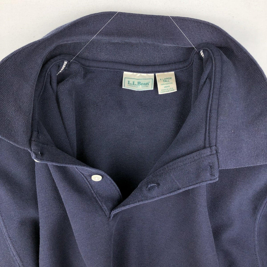 ~1980'S LL Bean Short-Sleeve Polo Shirt, Made in USA, Men's XL Equivalent, Vintage cotton navy blue type Vintage Second Hand