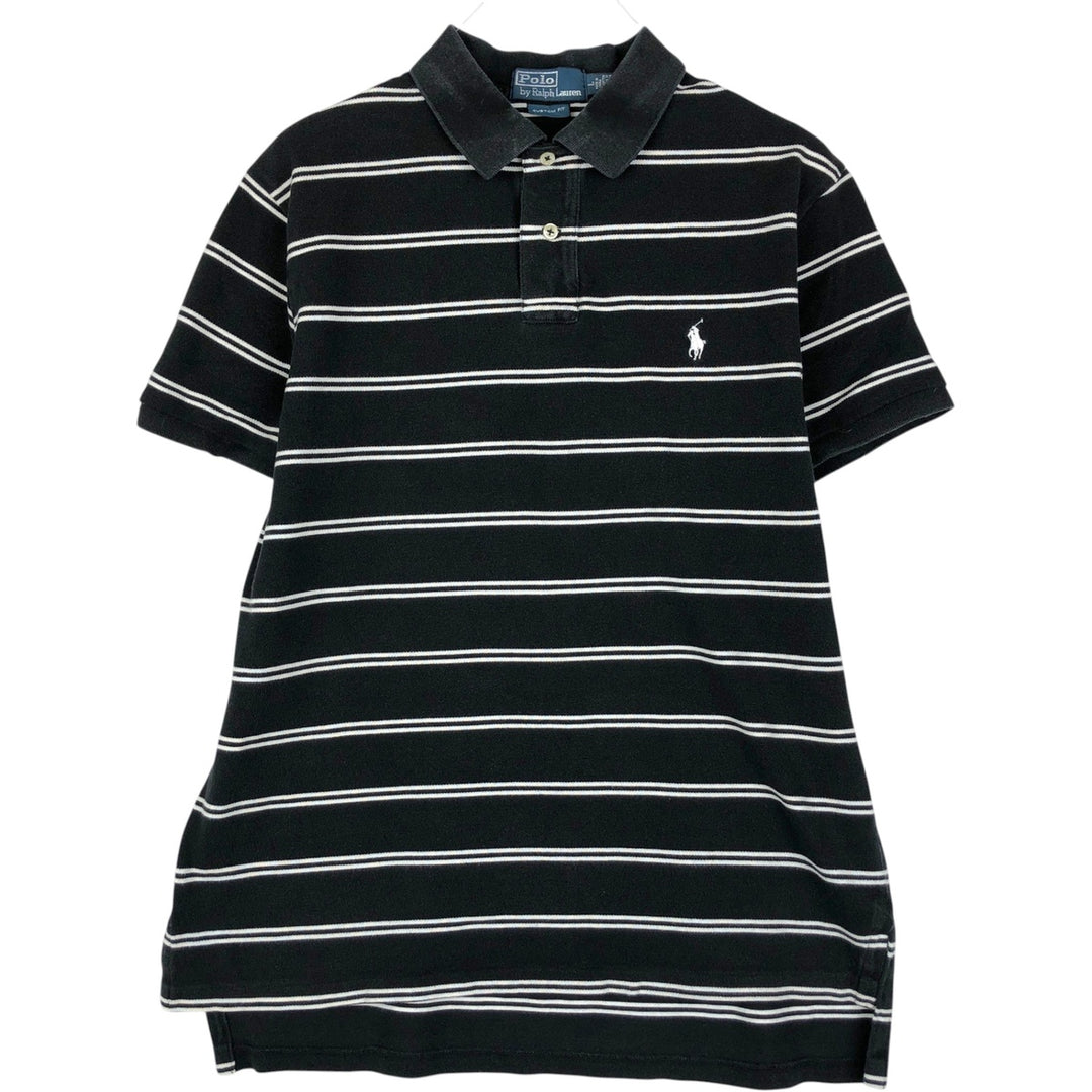Ralph Lauren POLO by Ralph Lauren CUSTOM FIT short sleeve striped polo shirt men's size L cotton black type Vintage Second Hand