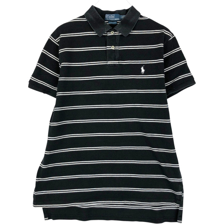 Ralph Lauren POLO by Ralph Lauren CUSTOM FIT short sleeve striped polo shirt men's size L cotton black type Vintage Second Hand