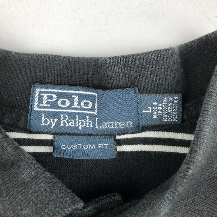 Ralph Lauren POLO by Ralph Lauren CUSTOM FIT short sleeve striped polo shirt men's size L cotton black type Vintage Second Hand