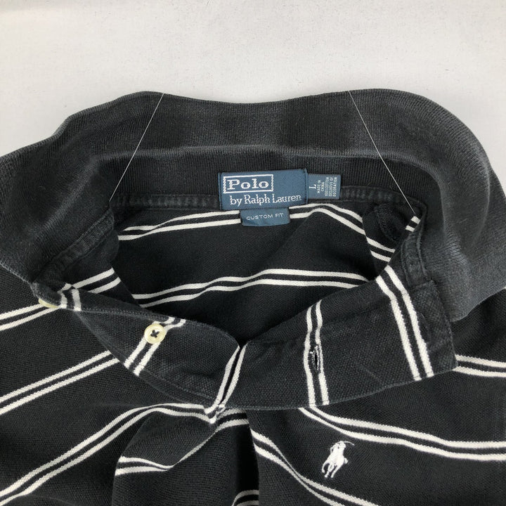 Ralph Lauren POLO by Ralph Lauren CUSTOM FIT short sleeve striped polo shirt men's size L cotton black type Vintage Second Hand