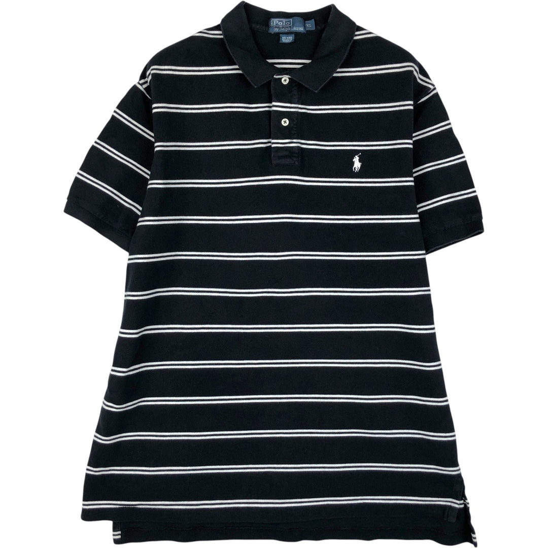 Ralph Lauren POLO by Ralph Lauren short sleeve striped polo shirt, men's XL size cotton black type Vintage Second Hand