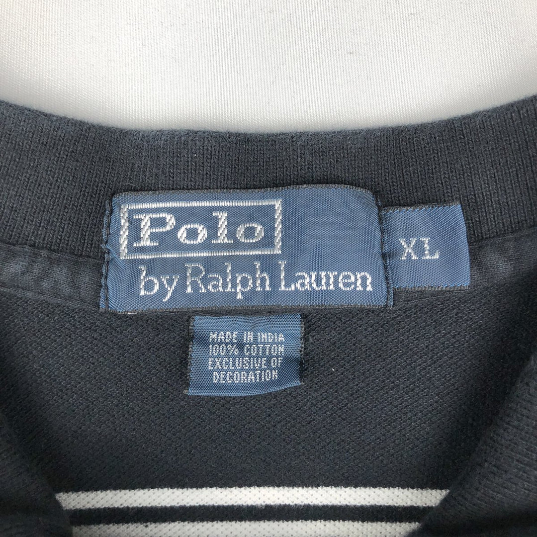 Ralph Lauren POLO by Ralph Lauren short sleeve striped polo shirt, men's XL size cotton black type Vintage Second Hand