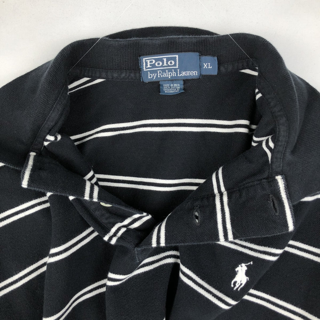 Ralph Lauren POLO by Ralph Lauren short sleeve striped polo shirt, men's XL size cotton black type Vintage Second Hand