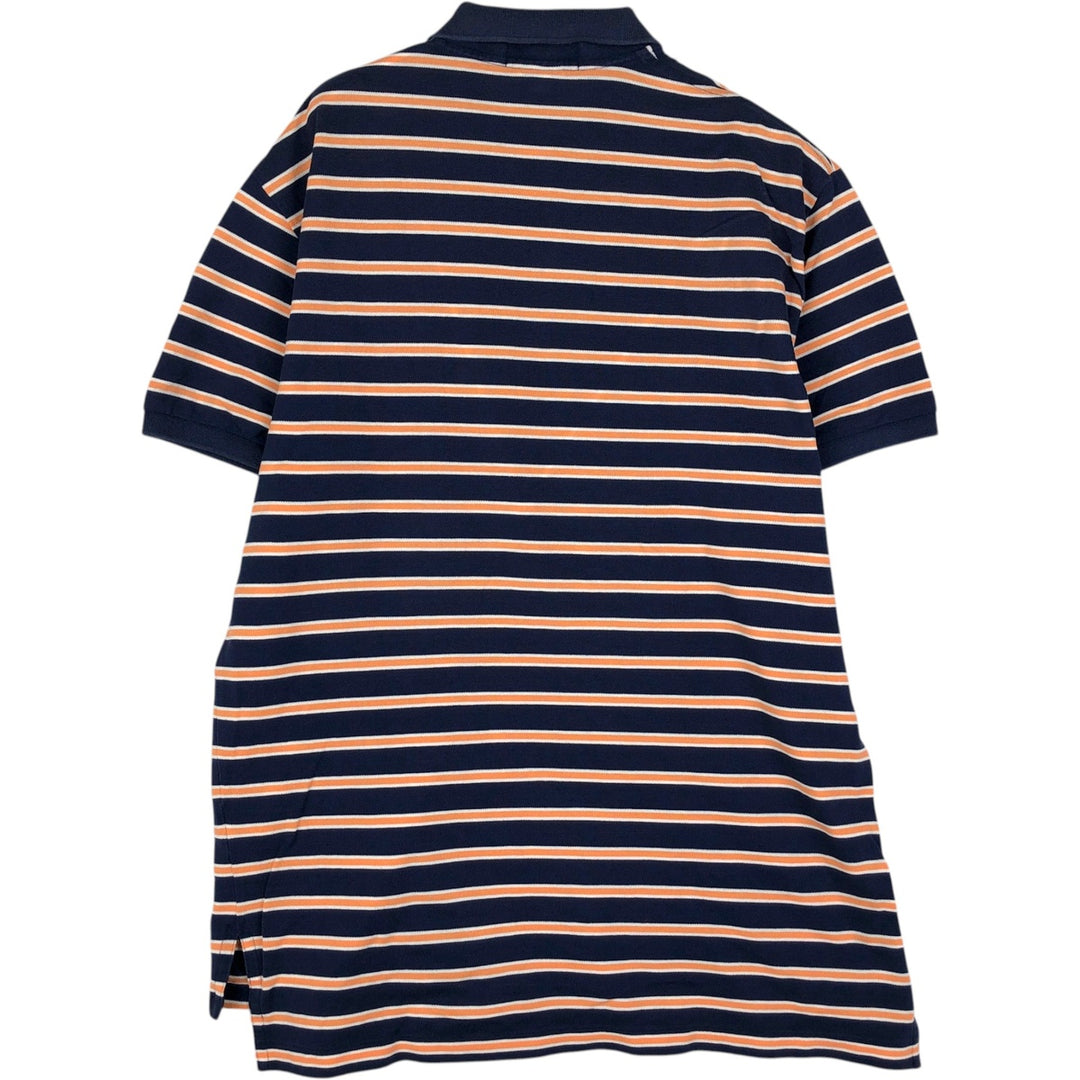 Ralph Lauren POLO by Ralph Lauren Multi-border short sleeve striped polo shirt Men's size L Pima Cotton navy blue type Vintage Second Hand