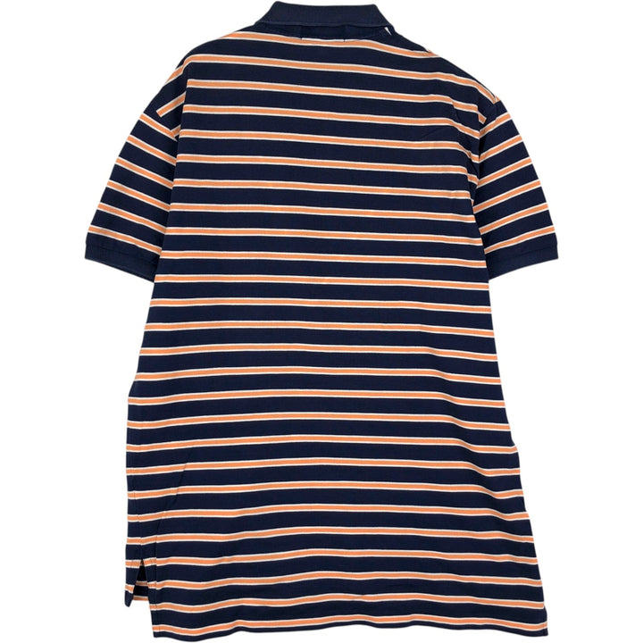 Ralph Lauren POLO by Ralph Lauren Multi-border short sleeve striped polo shirt Men's size L Pima Cotton navy blue type Vintage Second Hand