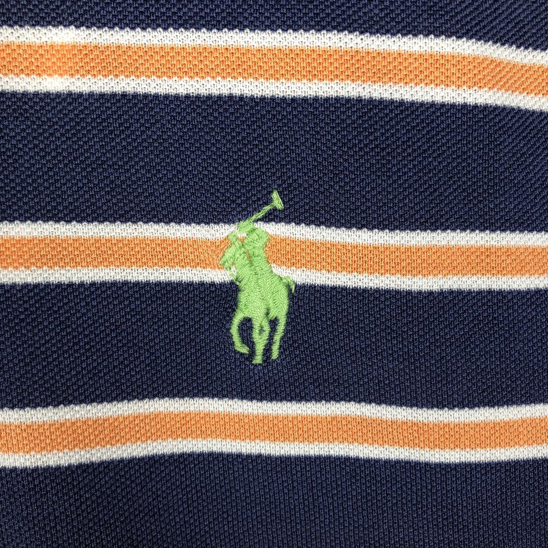 Ralph Lauren POLO by Ralph Lauren Multi-border short sleeve striped polo shirt Men's size L Pima Cotton navy blue type Vintage Second Hand