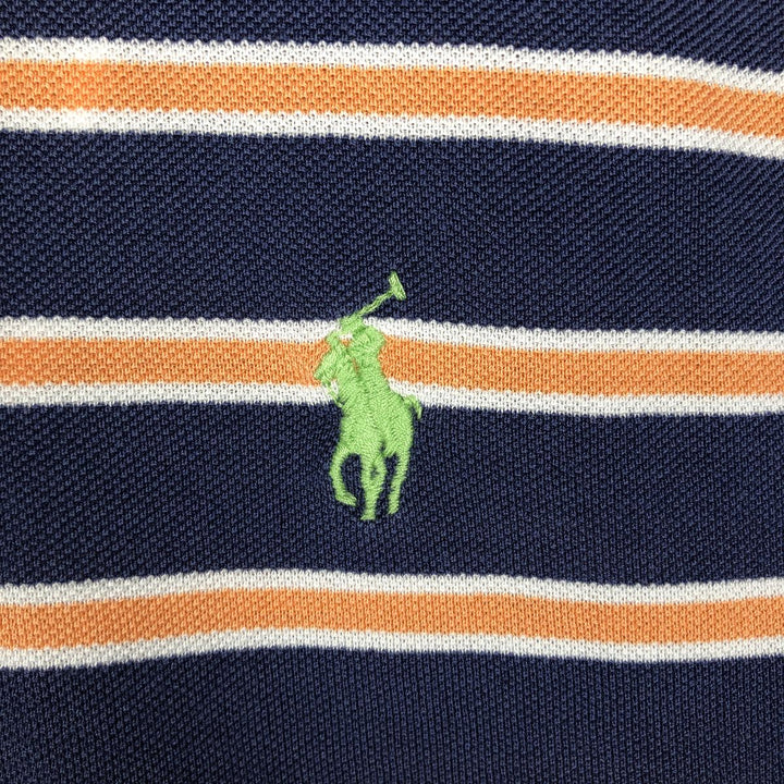 Ralph Lauren POLO by Ralph Lauren Multi-border short sleeve striped polo shirt Men's size L Pima Cotton navy blue type Vintage Second Hand