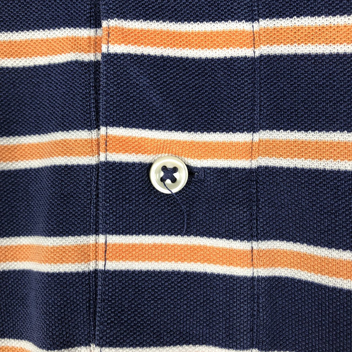 Ralph Lauren POLO by Ralph Lauren Multi-border short sleeve striped polo shirt Men's size L Pima Cotton navy blue type Vintage Second Hand