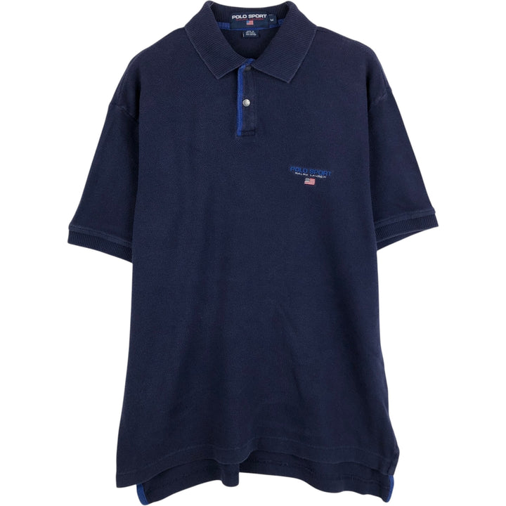 Ralph Lauren POLO SPORT short sleeve polo shirt, men's size M cotton navy blue type Vintage Second Hand