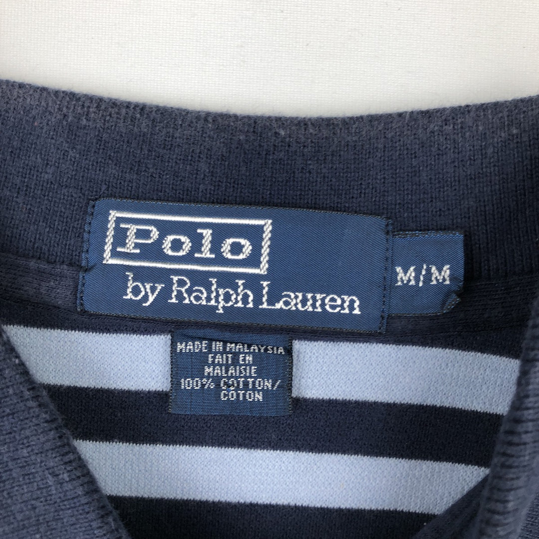 Ralph Lauren POLO by Ralph Lauren short sleeve striped polo shirt, men's size M cotton navy blue type Vintage Second Hand