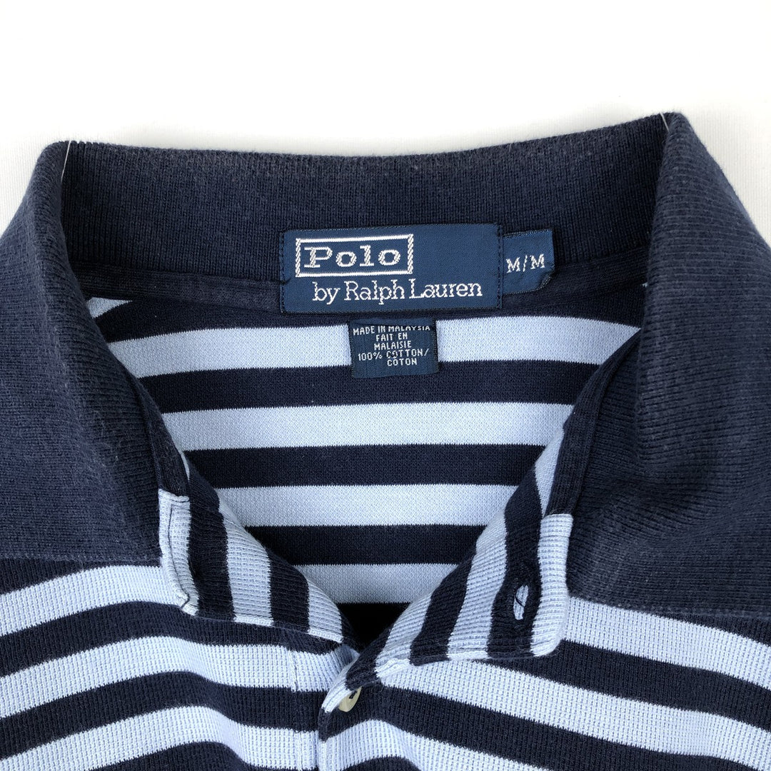 Ralph Lauren POLO by Ralph Lauren short sleeve striped polo shirt, men's size M cotton navy blue type Vintage Second Hand