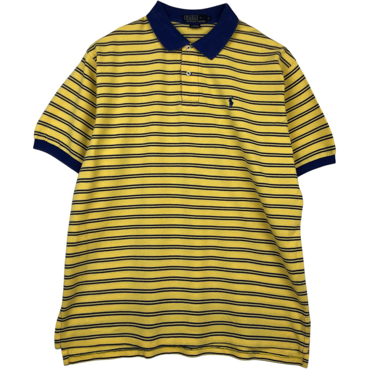 Ralph Lauren POLO by Ralph Lauren short sleeve striped polo shirt, men's XL size cotton navy blue type Vintage Second Hand