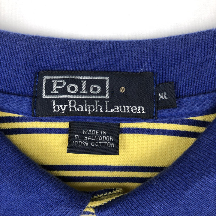 Ralph Lauren POLO by Ralph Lauren short sleeve striped polo shirt, men's XL size cotton navy blue type Vintage Second Hand