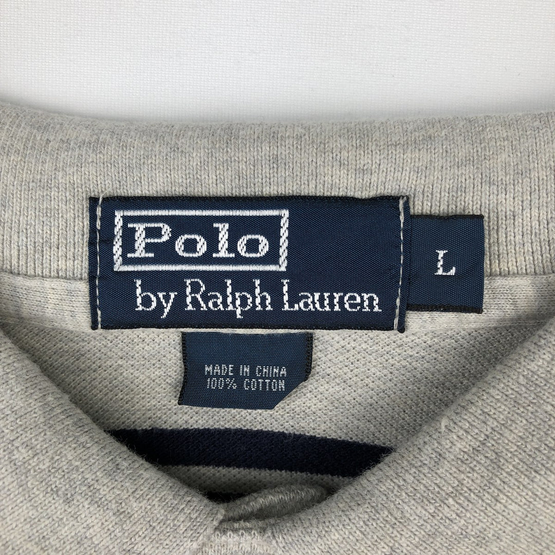 Ralph Lauren POLO by Ralph Lauren short sleeve striped polo shirt, men's size L cotton gray type Vintage Second Hand